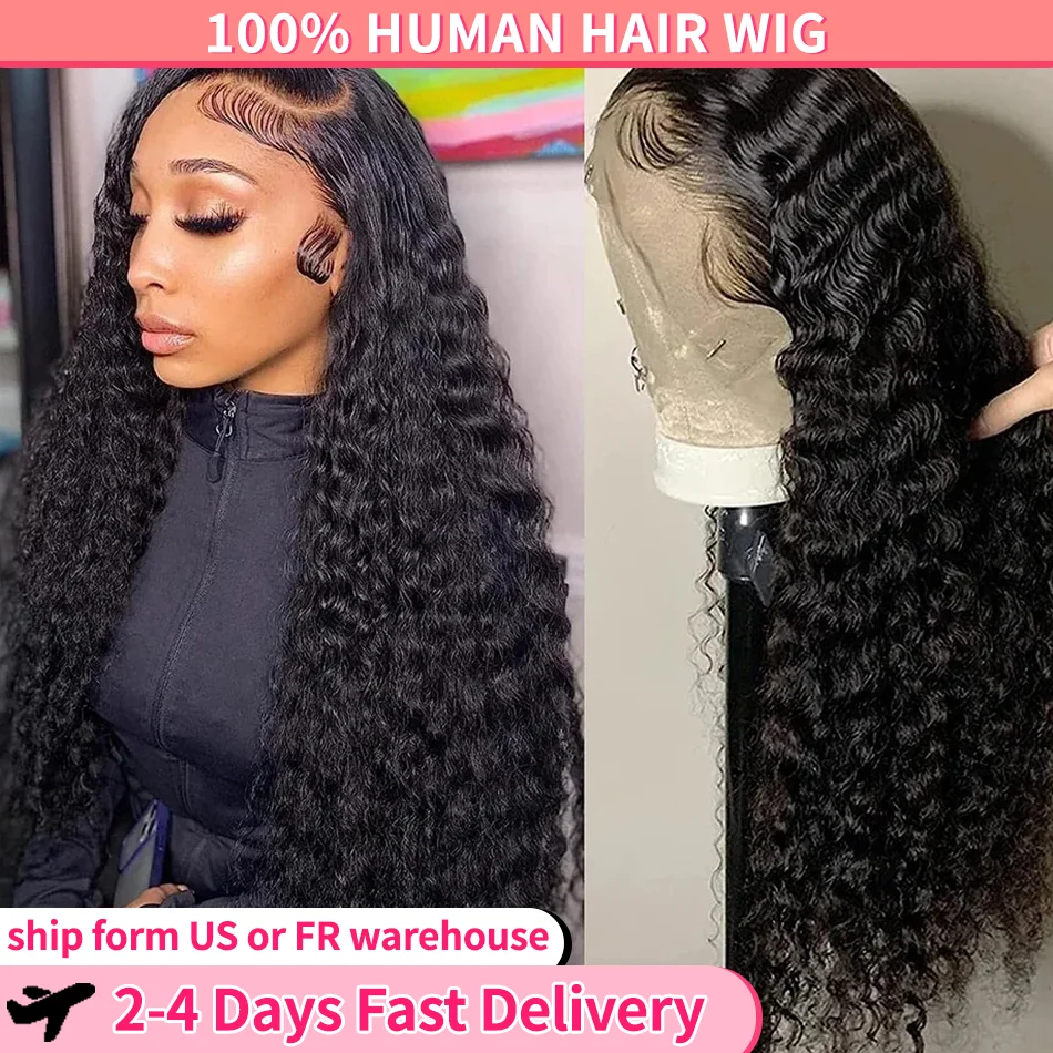 Human Hair HD 13x4 Lace Front Wigs Pre Plucked Deep Water Wave 4x4 Lace Closure 200% 13X6 HD Lace Frontal Wig Curly 30 32 34Inch