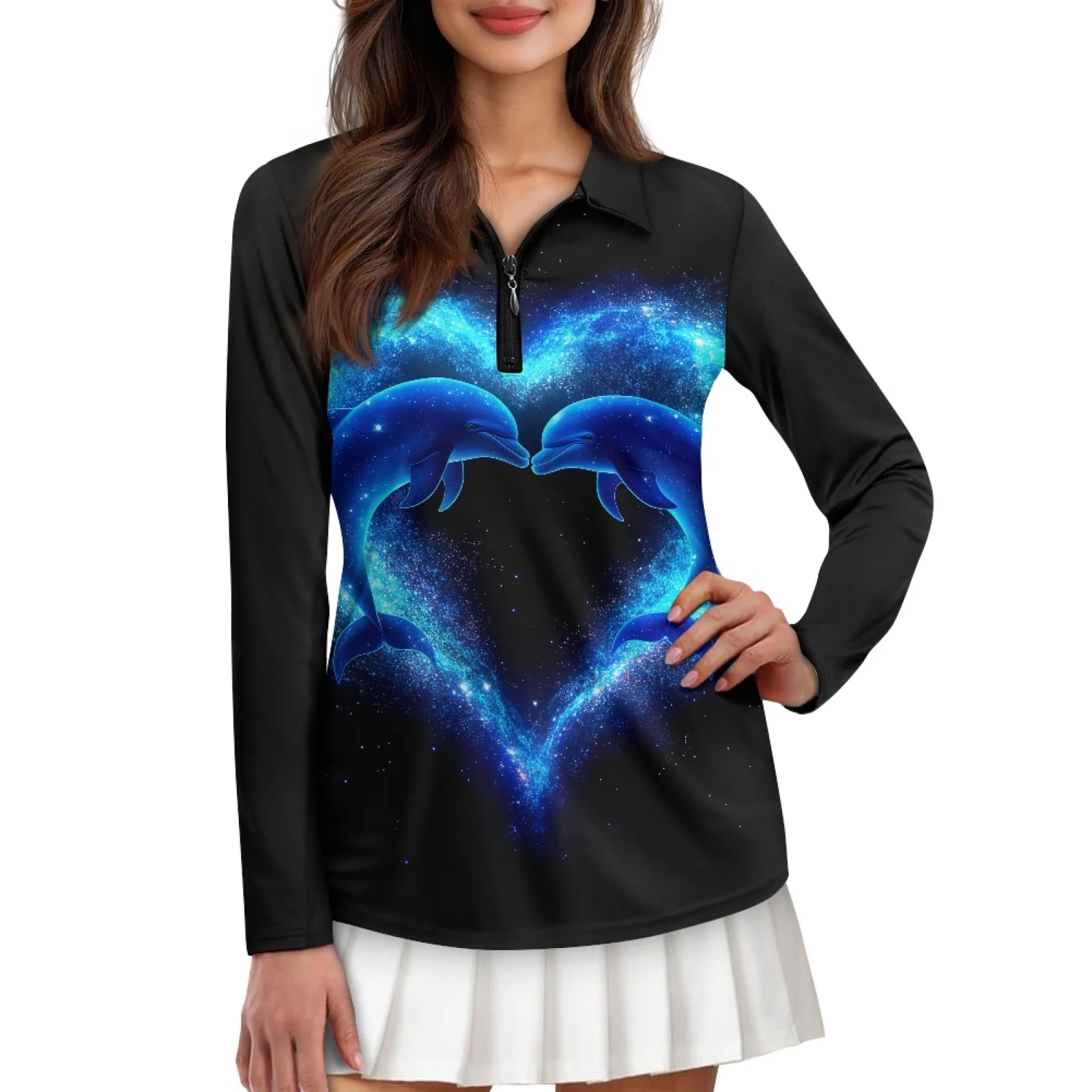 PENSTROLL Blue Galaxy Heart Womens Quick Dry Tennis Polo Shirt Stretchy Active Pullover for Exercise
