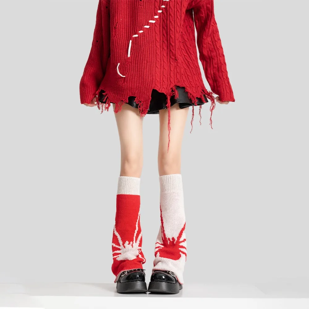 

Kawaii Heart Knitted Leg Warmers Spider Y2k Lolita Boots Cover Pile Socks JK Knee High Girls Stockings Student