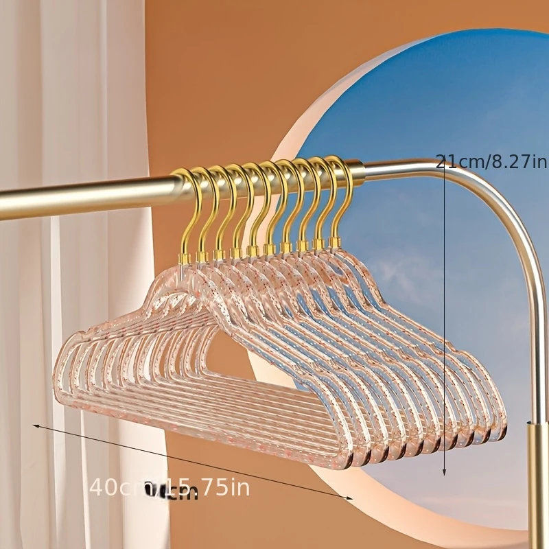 10Pcs Clear Clothes Hangers Acrylic Hanger Clothing Organizer Wardrobe Pants Coat Hanger Drying Rack Transparent Gold Hook - view 6