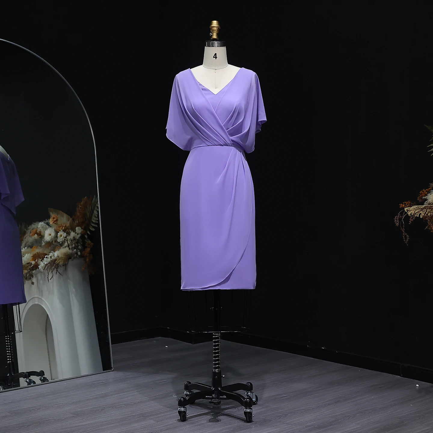 Sharon Said Elegantes Brautjungfernkleid V-Ausschnitt Wickel-Midikleid mit Drapiertem Oberteil, Fließend für Hochzeitsfeier BS002 Maßanfertigung