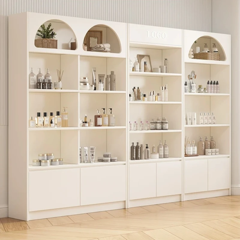 Modern Cream Style Cosmetic Display Cabinet High-end Beauty Nail Salon Multi-layer Jewelry Storage Shelf Office Furniture FYMC