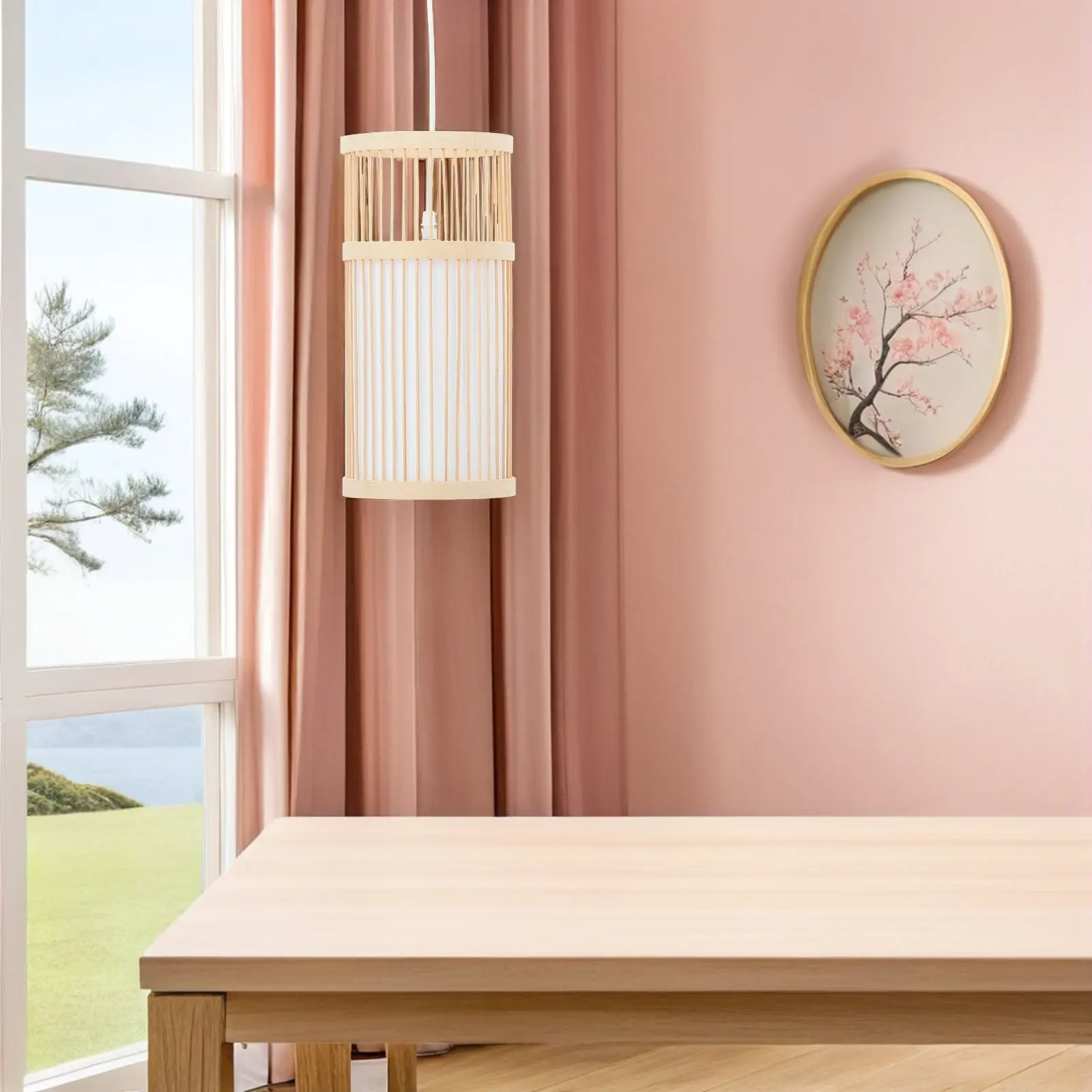 

1Set Japanese Bamboo Woven Pendant Lamp Easy Installation Serene Atmosphere for Dining Room Kitchen Rustic Farmhouse