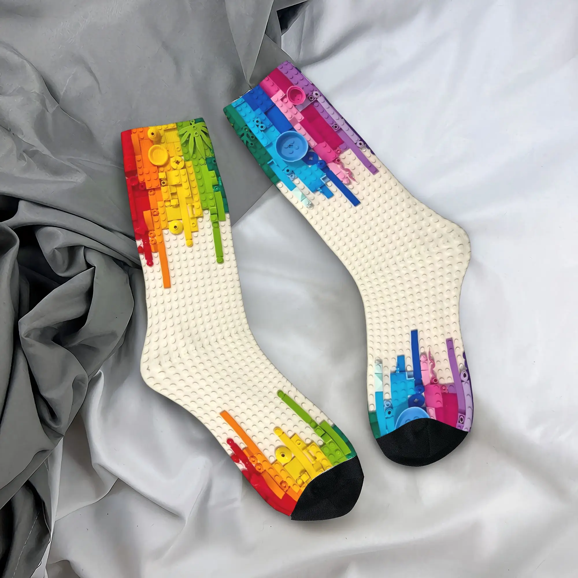 Winter Warm Casual Women Men Rainbow Drip Colorful Building Brick Socks Legos  Non-slip Soccer Socks