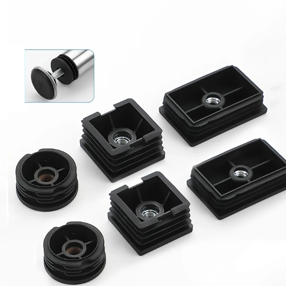 

2-20Pcs ABS Plastic Square Plug With Adjustable Foot Strap Nut Stainless Steel Tube Inner Plug Foot Pad Protection Square Plug