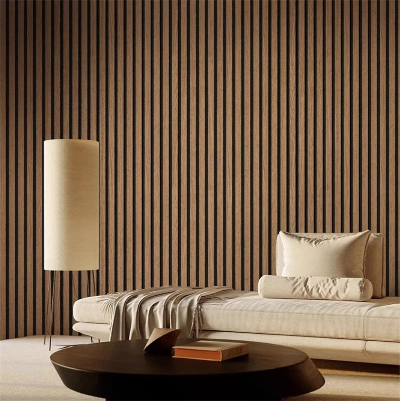 New modern minimalist new Chinese style 3D wood grain grille wallpaper bedroom tea room living room sofa background wall paper