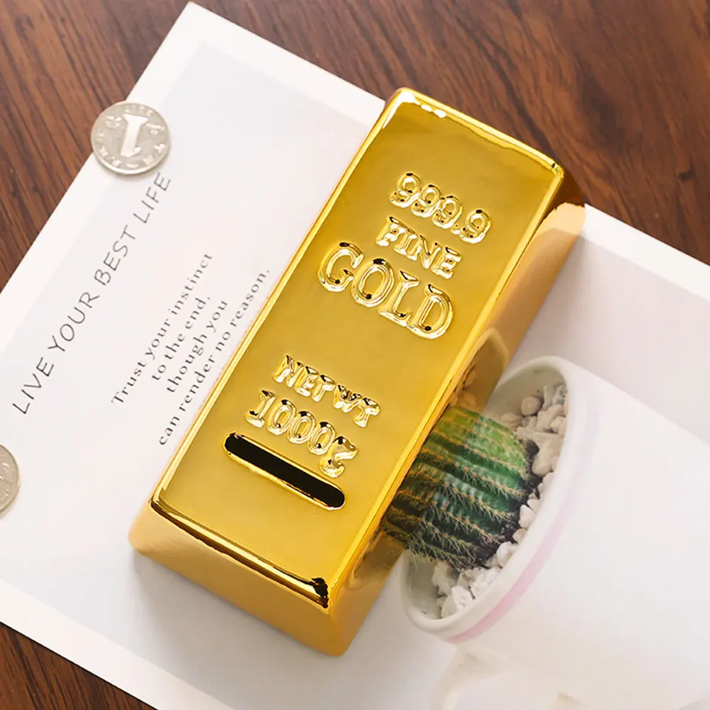 

1Pcs Durable Gold Stick Shaped Coin Jar Creative Home Coin Bank for Birthday Gift Gold Brick Shape Piggy Bank Metal Money Jar