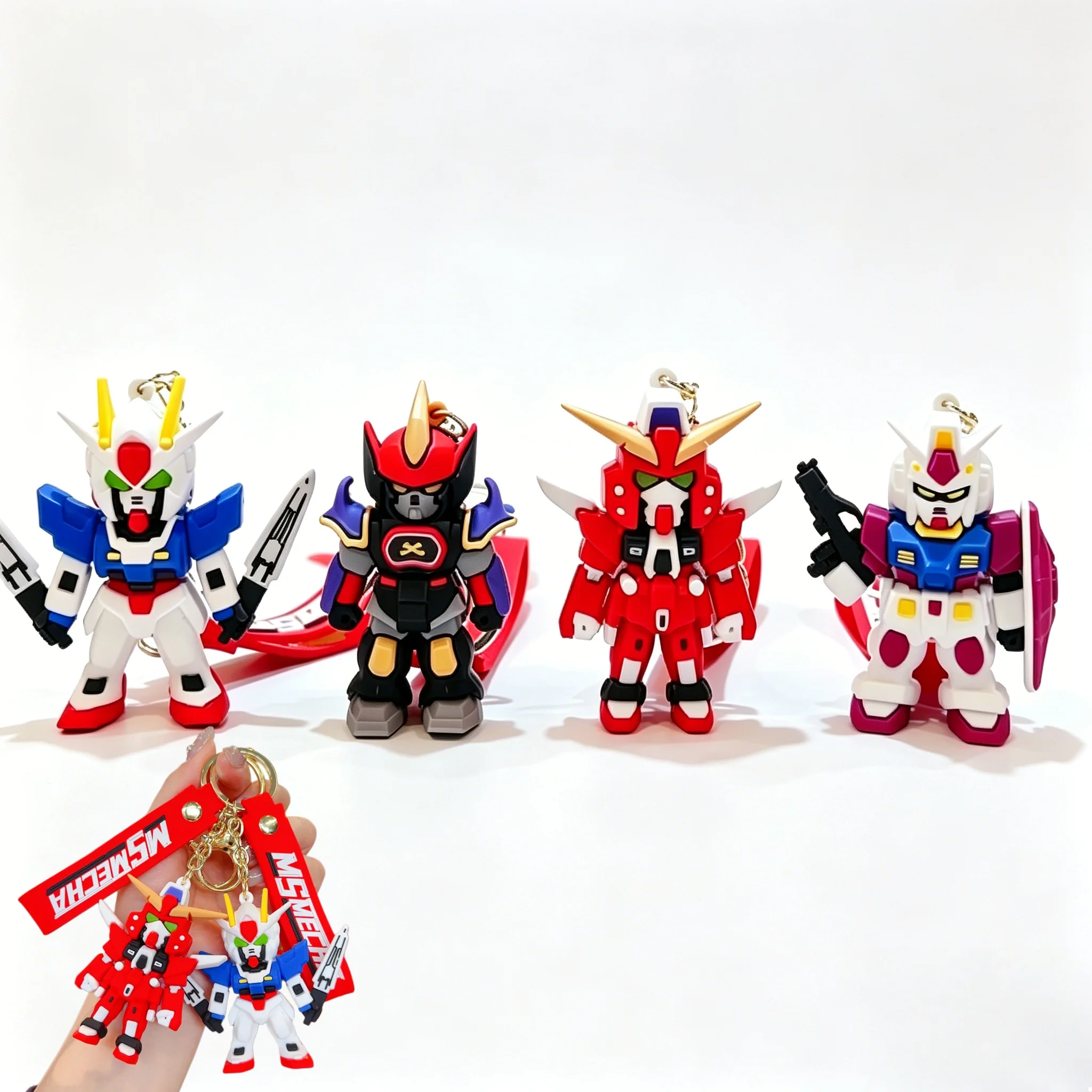 

3D Keychain Set , Anime Mobile Suit MS Mecha Rubber Pendant, Key Ring Accessories for Fans, Bag Charm Gift