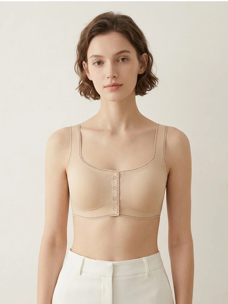 Birdtree, Silk Blended Wireless Bra, Women Full Cup Front Buckle Underwear, Soft Breathable Brassiere, 2026 Spring New A64132JF
