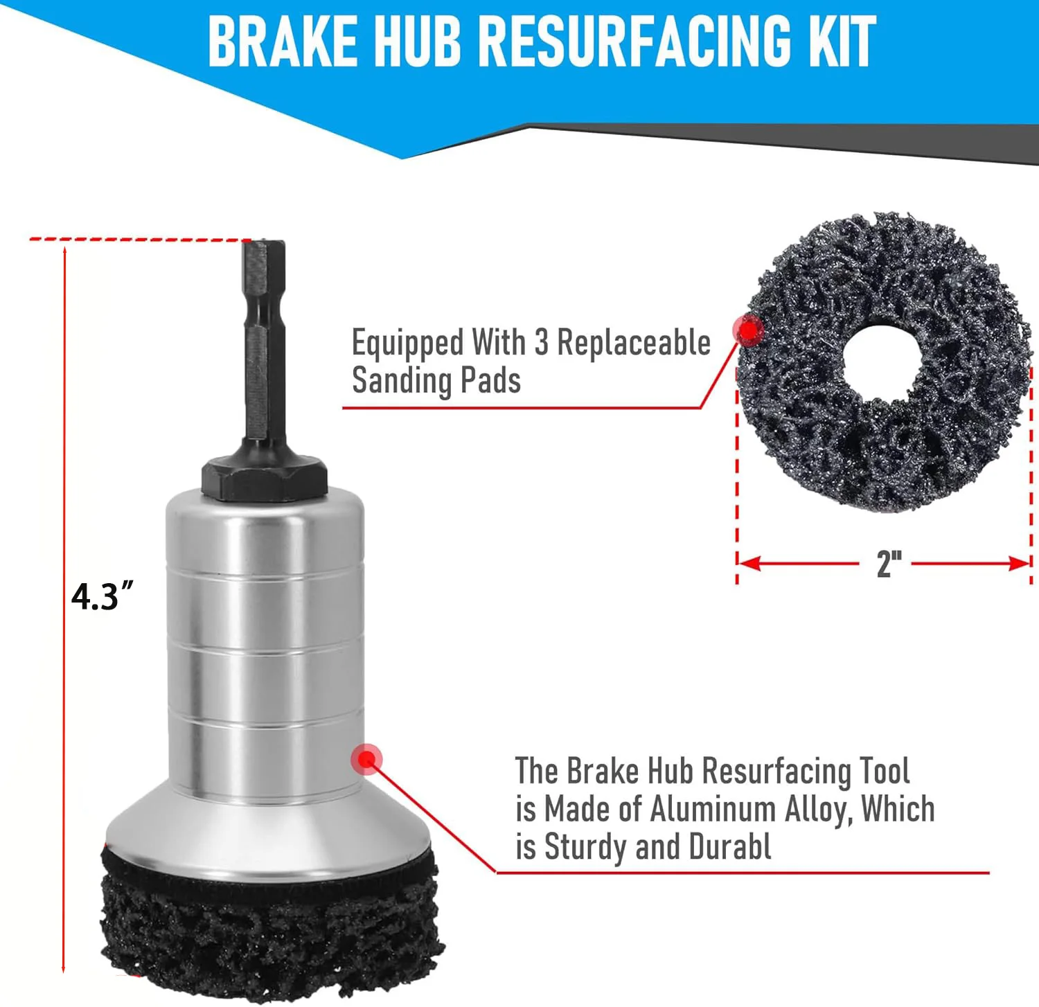 Wheel Hub Cleaning Kit, Brake Hub Cleaning Kit Includes 3 Pads,Holder and Adapter, Fits Power Drill or 1/2