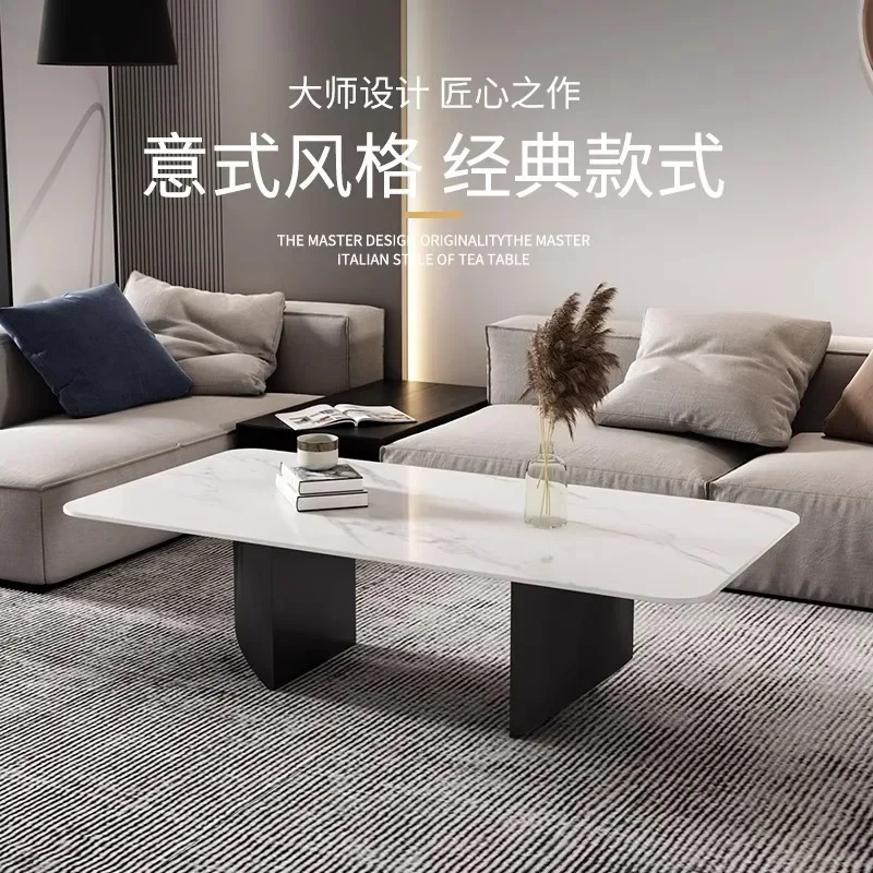 Italian minimalist light luxury rock slab coffee table living room household small rectangular table steel coffee table