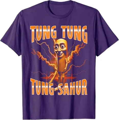 2026 Surreal Italian Brainrot Meme Tung-Tung-Tung Sahur Calling T-Shirt Y2k Tung Speed Howling To The Speed Moon Face Clothes