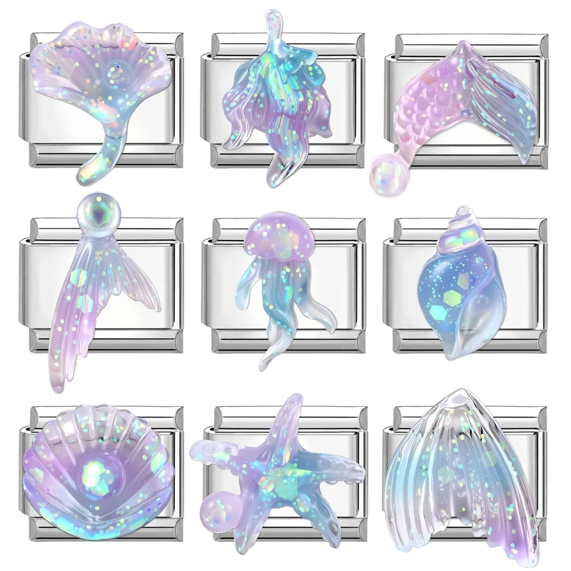 موضة المحيط قطرة الماء ذيل السمكة قنديل البحر محارة الإيطالية سحر الروابط صالح 9 مللي متر الفولاذ المقاوم للصدأ سوار المرأة DIY بها بنفسك صنع الهدايا #2