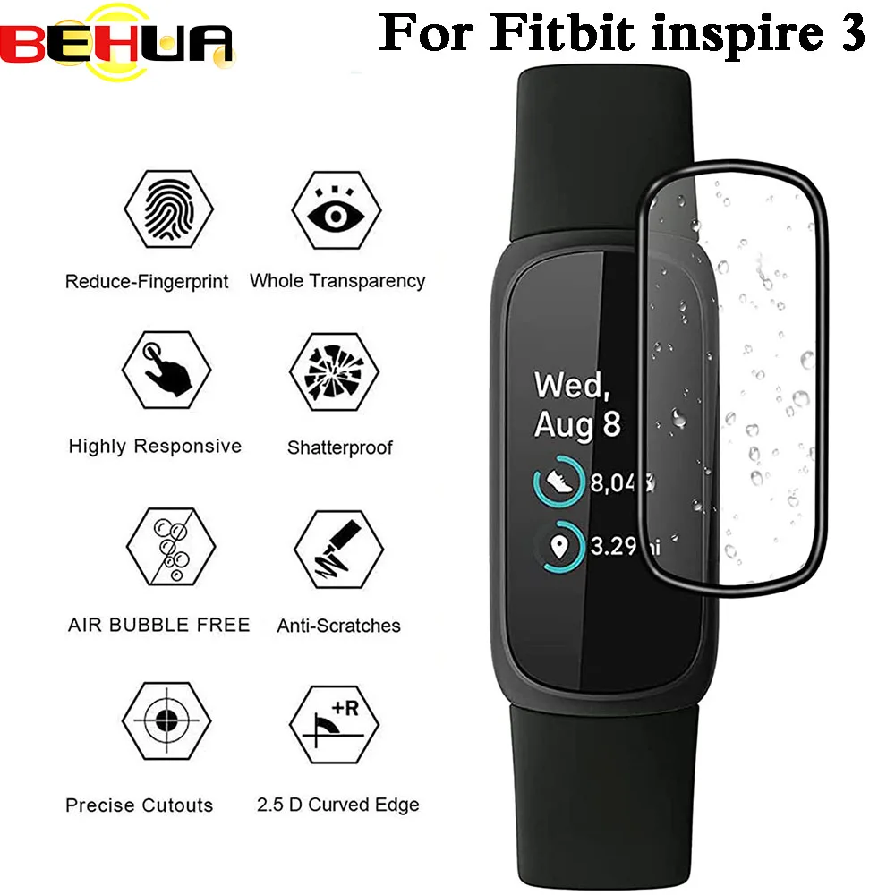 BEHUA Displayschutzfolie für Fitbit Inspire 3 Smartwatch, Schutzfolien Zubehör, Weiche HD-Klare 3D-Gebogene Folie Zubehör – Detail 2