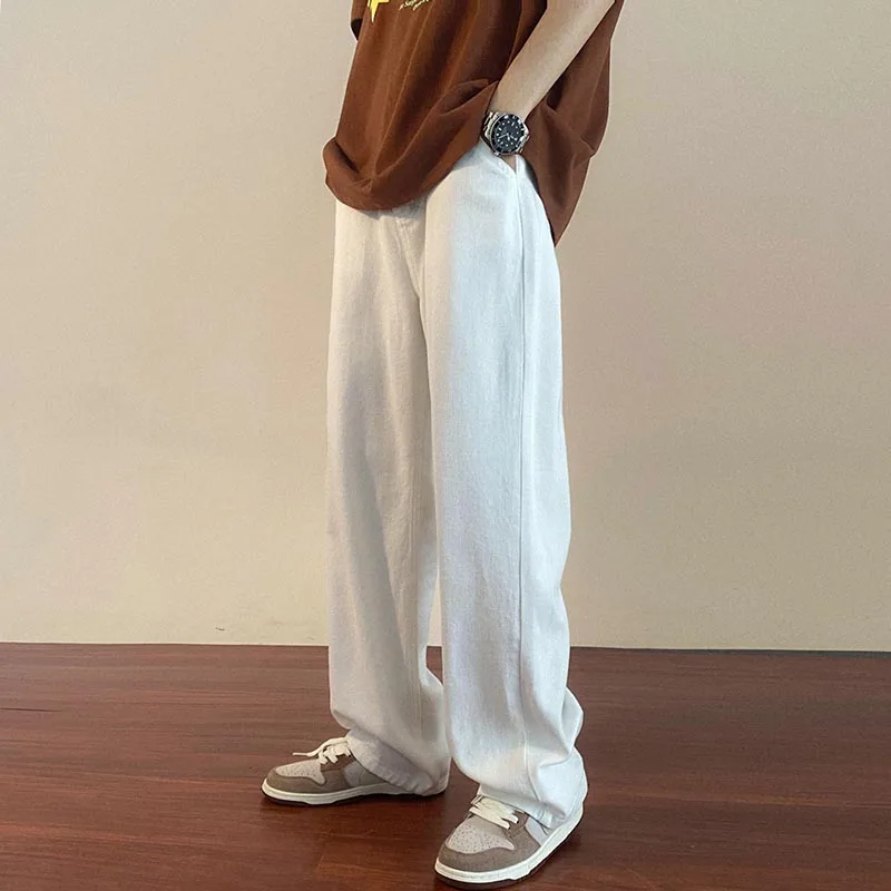 

Ретро-японские свободные прямые белые джинсы для мужчин, модные универсальные длинные брюки на весну и осень, повседневная одежда