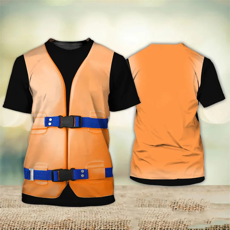 Fashion New 3D Life Vest Printed T Shirt Lifeguard Lifesaver Graphic T-shirts For Men Cosplay Streetwear Tee Shirts Short Sleeve