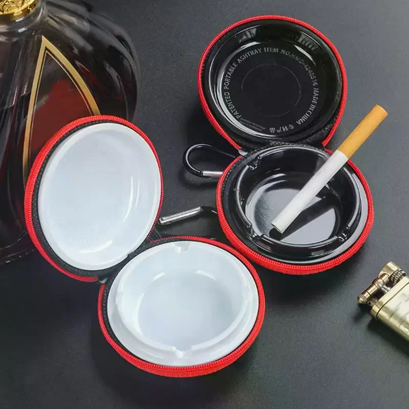 New Lightweight EVA Portable Ashtray With Keychain Anti-smog Ashtray With Outer Bag Cover Car Travel Ashtray