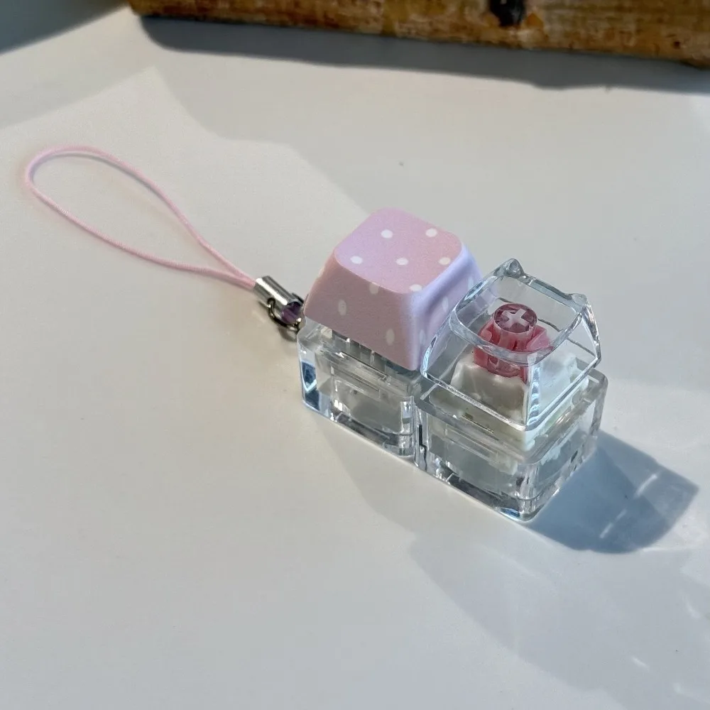 Mechanical Switch Button Keychain Transparent Base Dice Keycap Fidget Keychain Colorful Wrist Strap Press Daily Carry