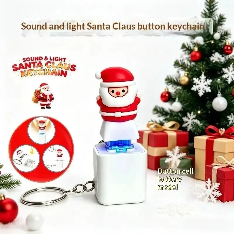 /Light Up Santa Claus Stress Relief Keychain Voice Function Christmas Key Ring for Bag Pendant Xmas Party Small Gif**