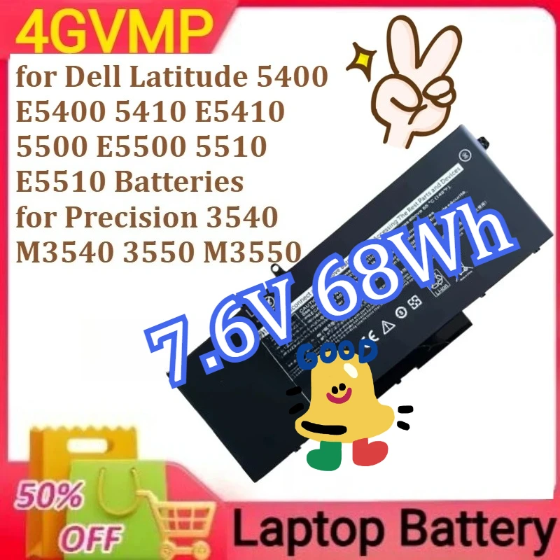 

4GVMP for Dell Latitude 5400 E5400 5410 E5410 5500 E5500 5510 E5510 Batteries for Precision 3540 M3540 3550 M3550 7.6V 68Wh