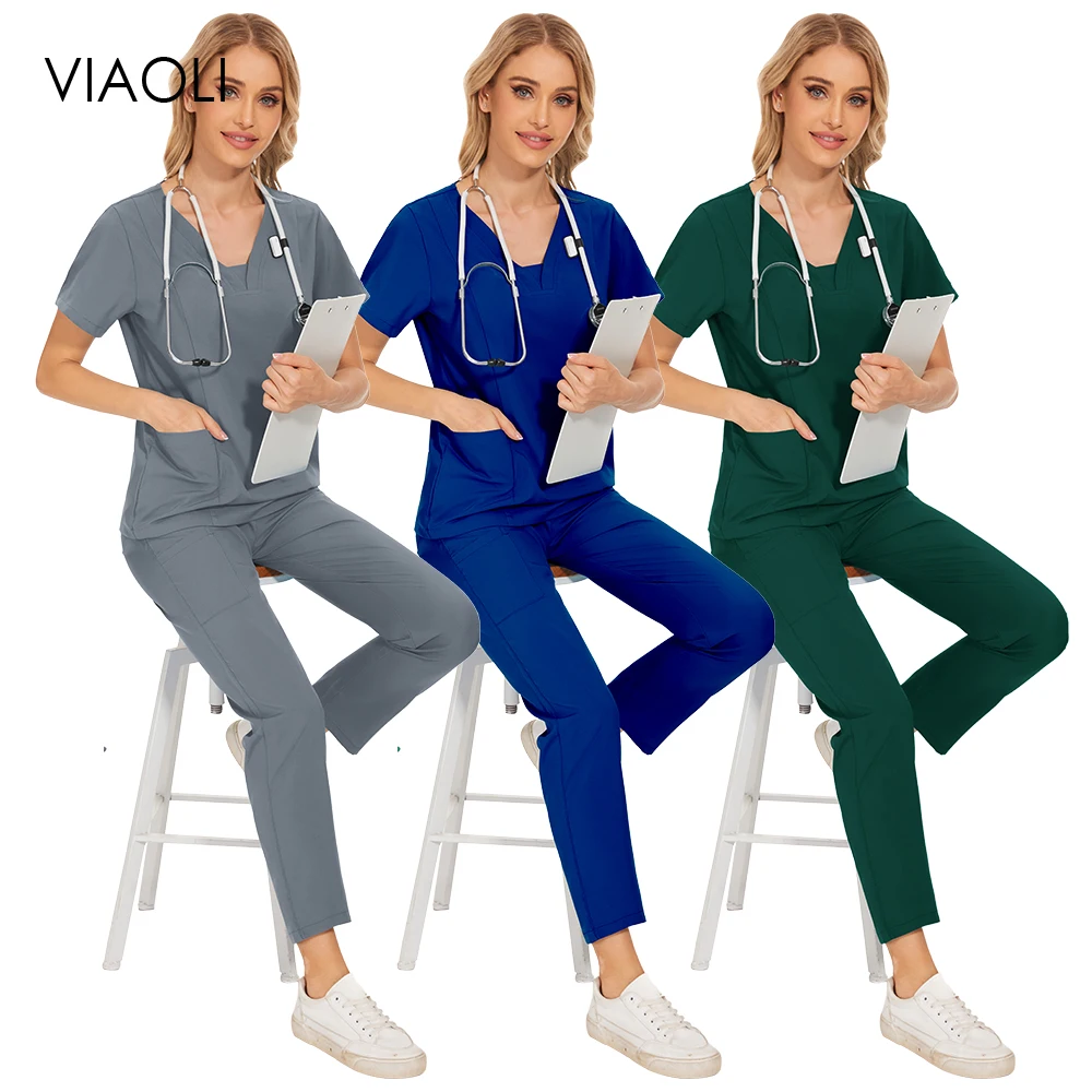 

Hospital Uniforms Top Quality Women's Nursing Scrub Sets Straight Pants Breathable Nurse Doctor Pet Clinic Pharmacy WorkWear Set