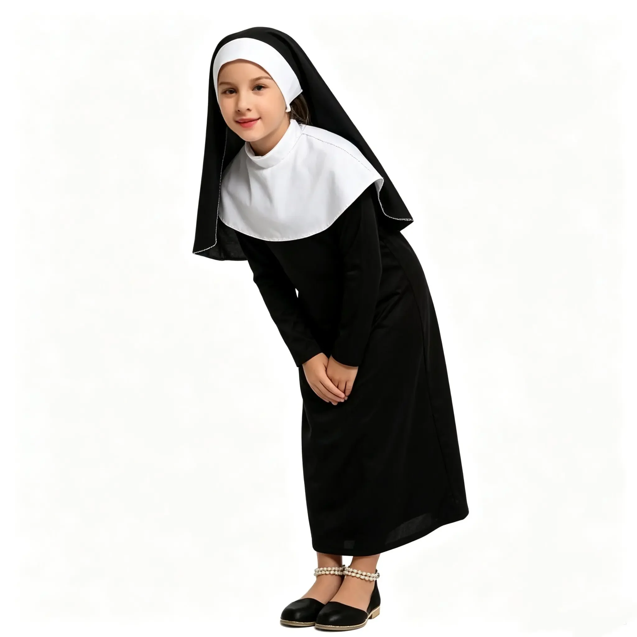 Nouvelle tenue de religieuse missionnaire catholique noire pour adulte – Déguisement fantaisie pour Halloween, la Semaine du Livre, Purim et autres fêtes