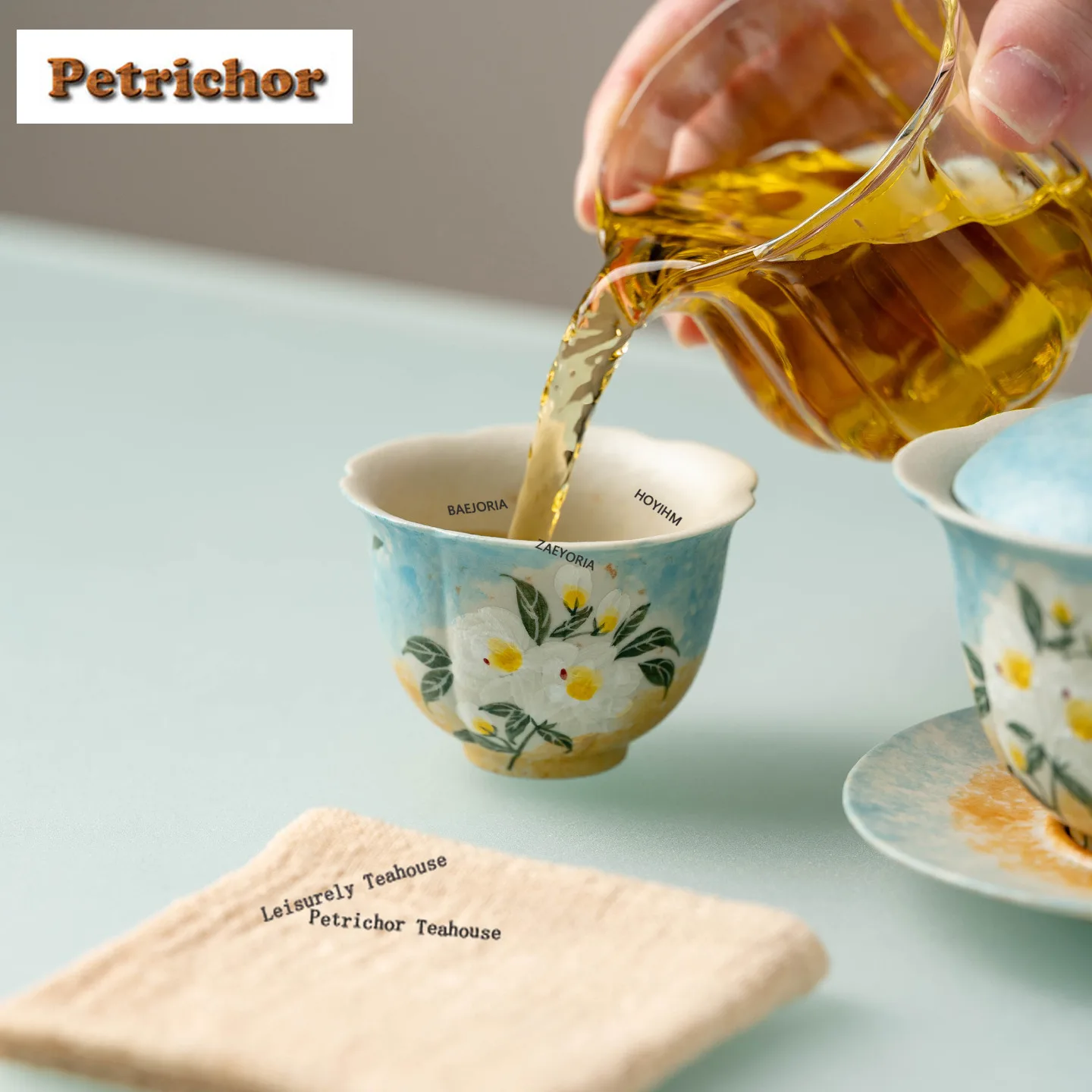 HOYIHM Hand-painted Gardenia Travel Tea Set Kit Creative 1 bowl 2 Cups Tea Maker Organizer Portable Picnic Tote Bag Ornaments