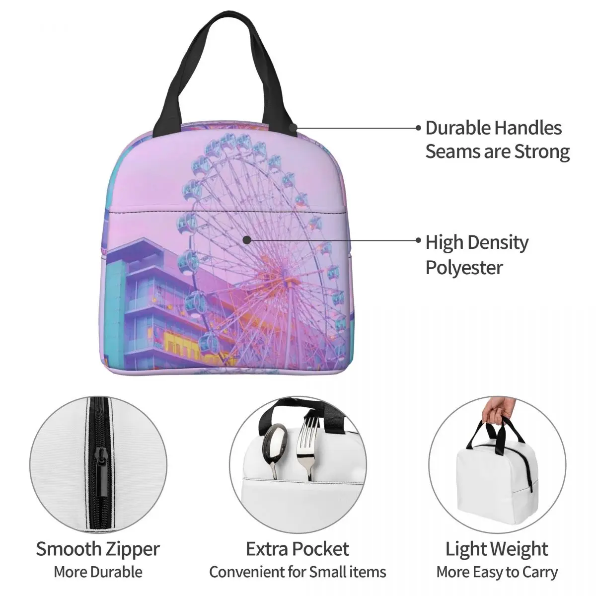 One Urban Ferris Wheel Pattern Insulated Lunch Bag for Kids School Cooler Thermal Food Box Tote Portable Lunch Boxes Container view 4