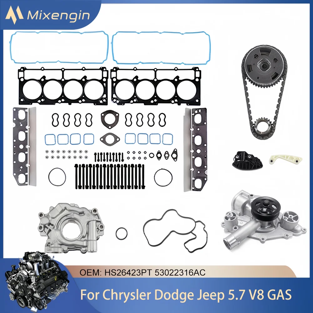 Engine Parts Head Gasket Set Bolts Timing Chain VVT Water Oil Pump Fit 2003-2022 5.7L Chrysler Dodge Charger Jeep Ram HS26423PT