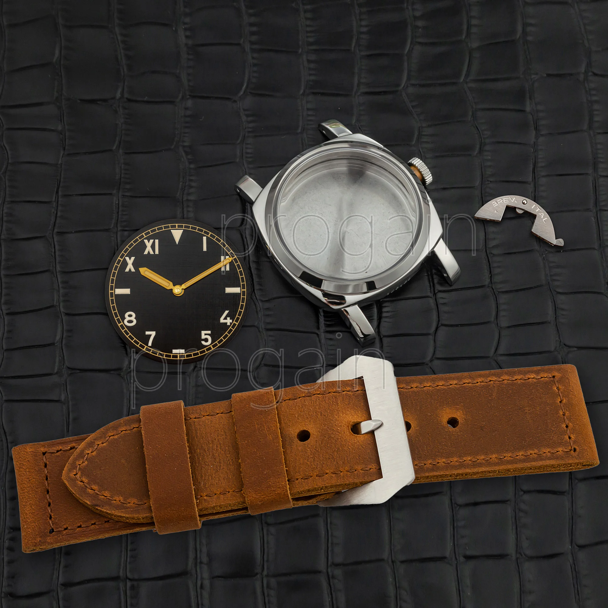 Mod 47mm Case PAM Vintage Case Dial Hands Genuine Leather Strap Stainless Steel Case for PAM 6152 ETA6497/6498/ST3600 Movement