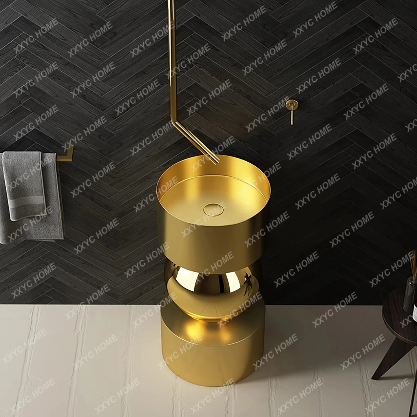 

L Creative stainless steel column basin column type washbasin bar integrated floor type washbasin hotel bathroom