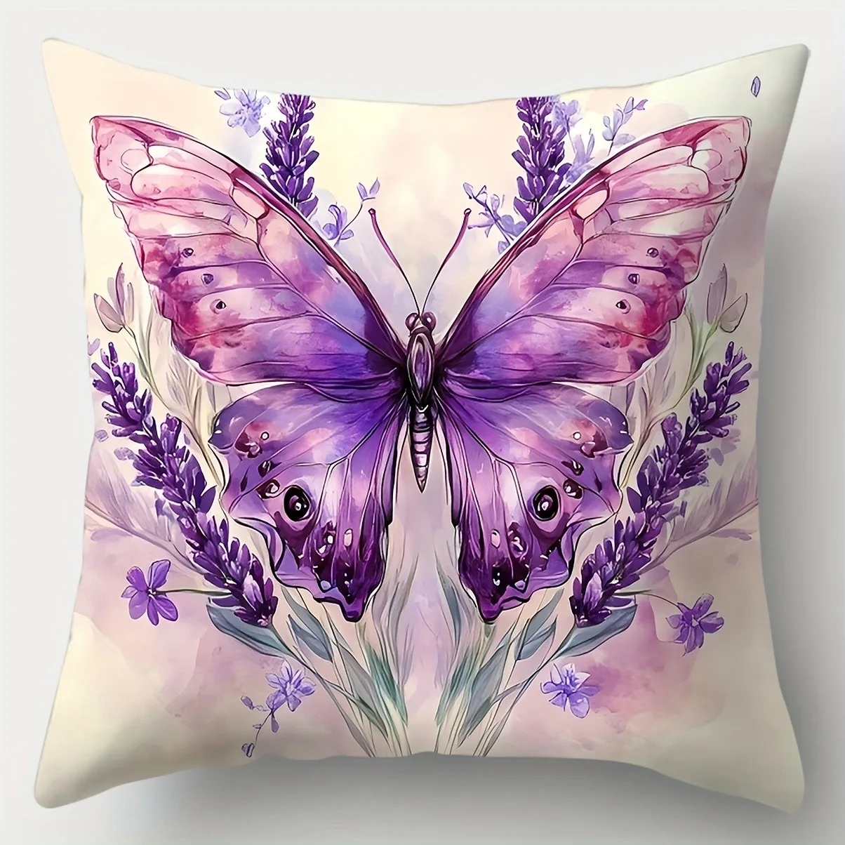 Élégante taie d'oreiller en lavande motif papillon violet, housse de coussin pour canapé de salon, douce et confortable, décoration de chambre à coucher.