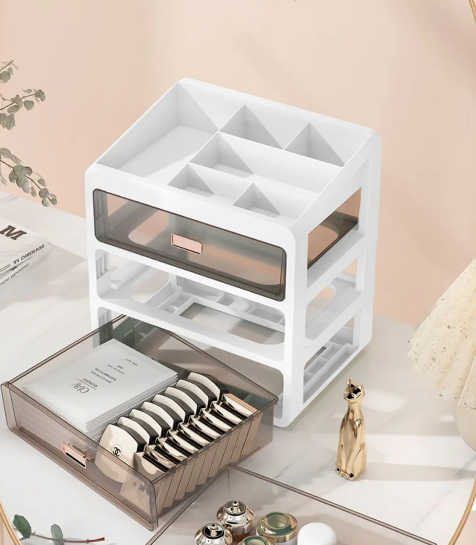 Makeup Organizer Desktop Make Up Case portaspazzole rossetto Skincare Makeup Organizer cassetto tipo scatola portaoggetti cosmetica Waterprof