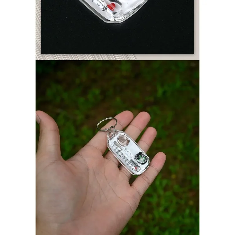 Outdoor Survival Compass Keychain, Portable Mini Compass with Thermometer and Magnifying Glass view 6