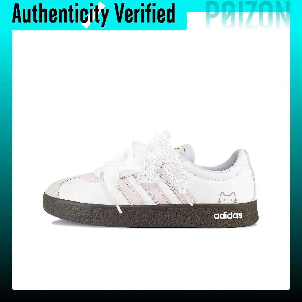 Adidas Vl Court Classic Skate Shoes Women's Low-top White Pink Brown Color Block JQ2470(Team2224-)