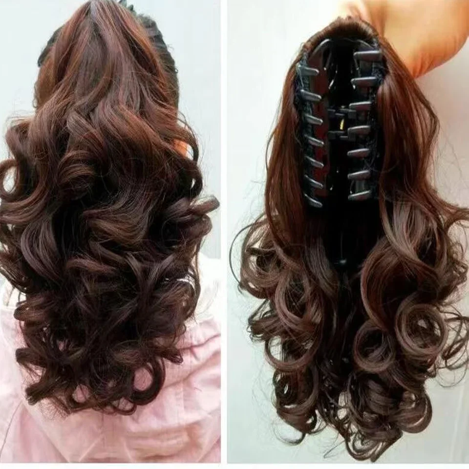 

Синтетические волосы, наращивание хвоста, зажим для волос, шиньоны для женщин, высокотемпературное волокно, короткий волнистый хвост, черный, коричневый