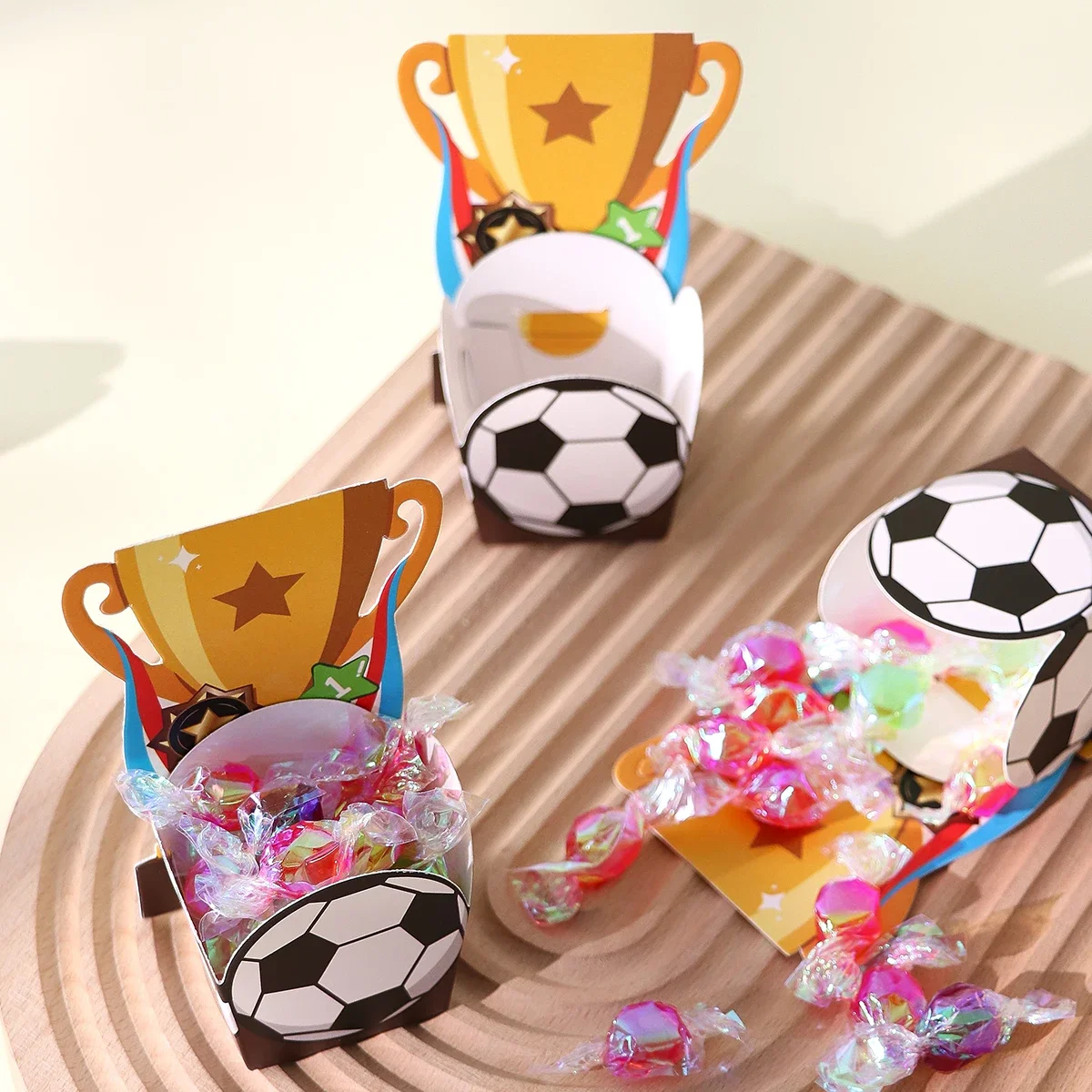 10-50PCS Fun Cartoon Soccer Ball Trophy Treat Box Kids Party Dessert Table Decoration Favor Container Candy Buffet Gift Supplies