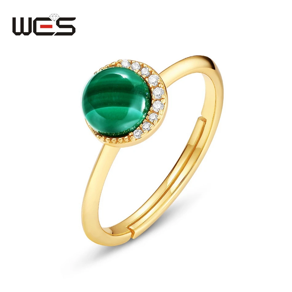 

WES Zircon Surround Malachite Gemstone Ring Band Adjustable 925 Sterling Silver Jewelry Fashion Gifts Engagement Band Trendy