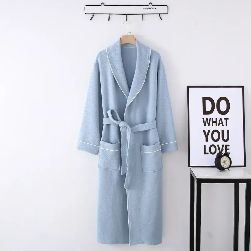 Robe térmico de algodão de ar de cor sólida simples masculino outono inverno roupão de algodão casais sauna roupas de casa quente e aconchegante camisola