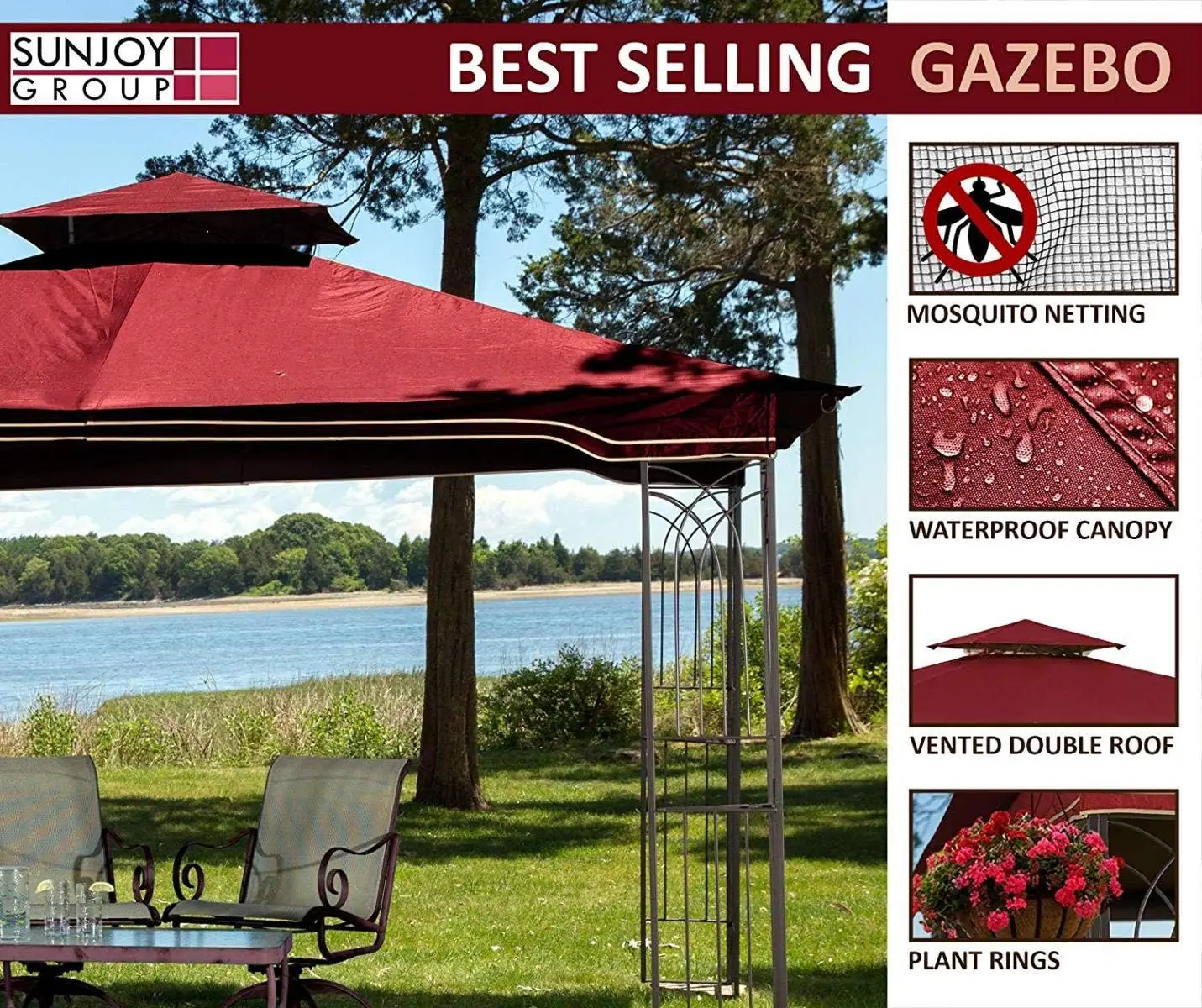 Garages Canopies & Carports Gazebo with Mosquito Netting Plant Rings Corner Shelves Ground Stakes and Center Hook