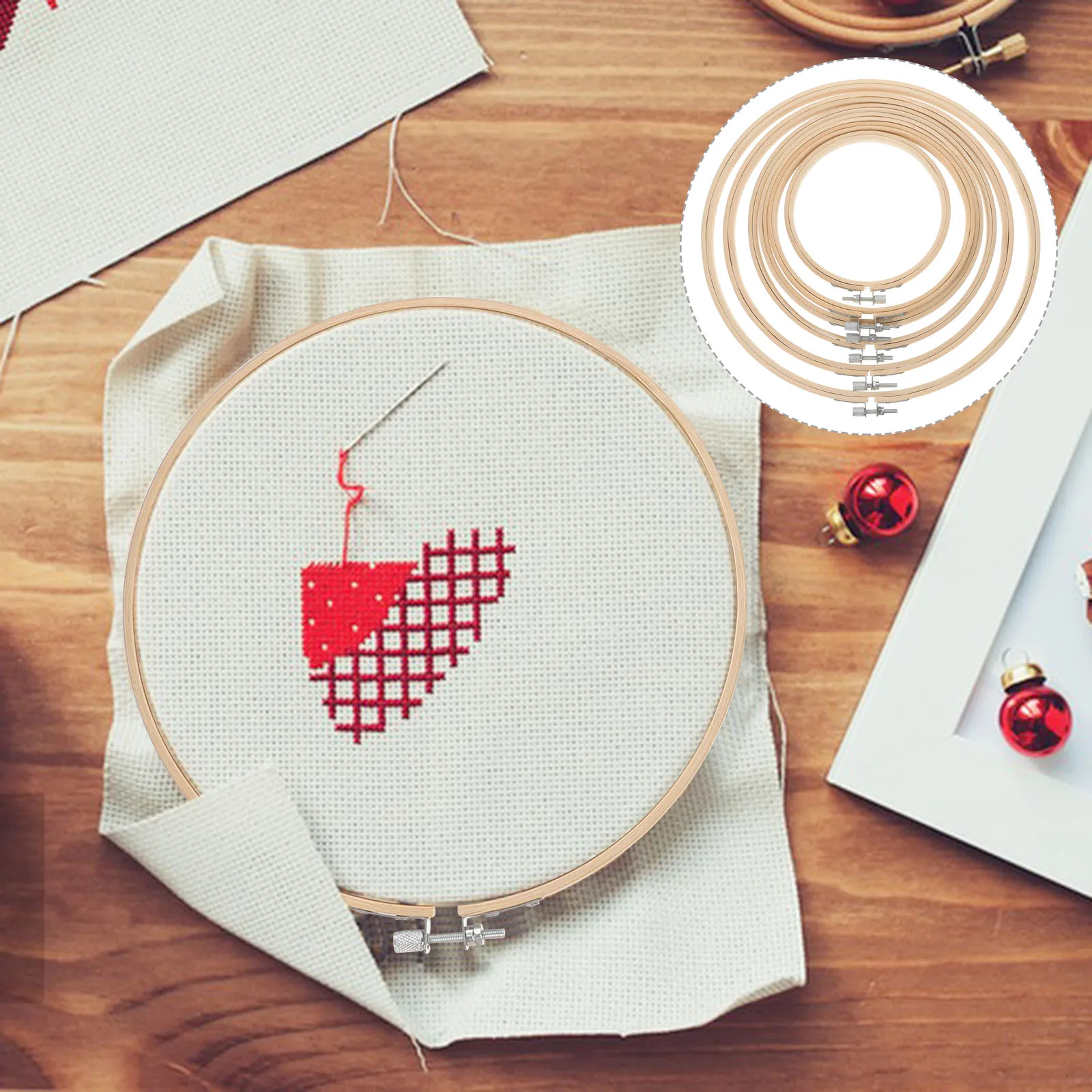 

6Pcs Professional Bamboo Embroidery Frames Smooth Finish No Burrs for Cross Stitch Hand Sewing DIY Art Projects