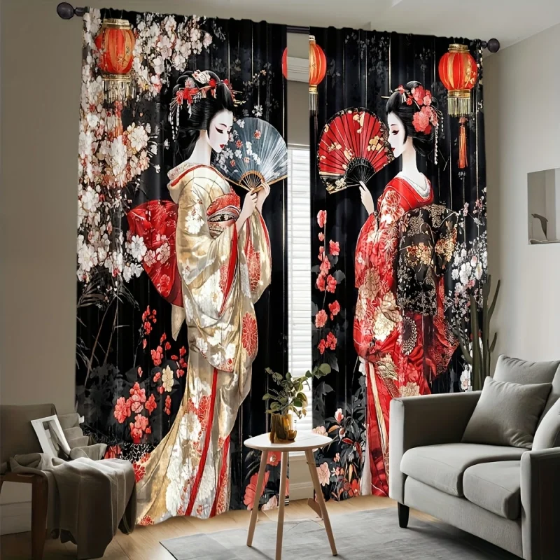 The VIKAMA Japanese Geisha Shower Curtain Set Waterproof Fabric Bathroom Decor For Kitchen Bedroom Living Room Festive