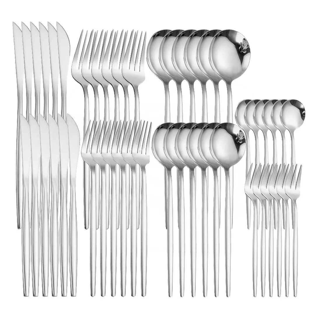 Silver Stainless Steel Cutlery Set 48Pcs Forks Knives Tea Spoons Dinnerware Kitchen Complete Silverware Flatware Set Wholesale