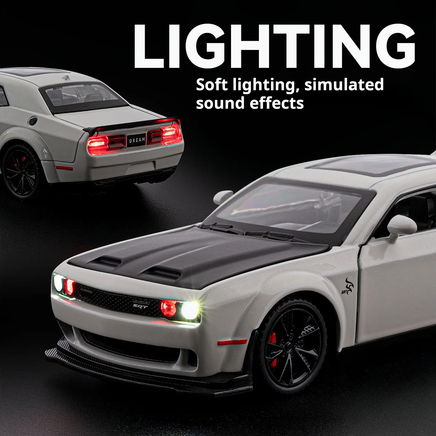 1:32 Challenger Hellcat Alloy Diecast Muscle Car Fast & Furious Pull Back Sound Light Open Doors Classic Racing Gift Collect Toy