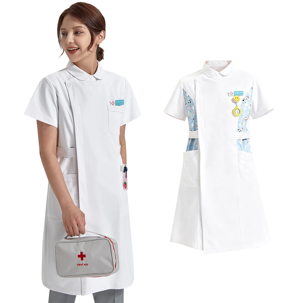 Anti Static Printed Nurse Lab Coat Woman Nurse Dress Pediatrics Healthcare Hospital Lab Medical Gown 803