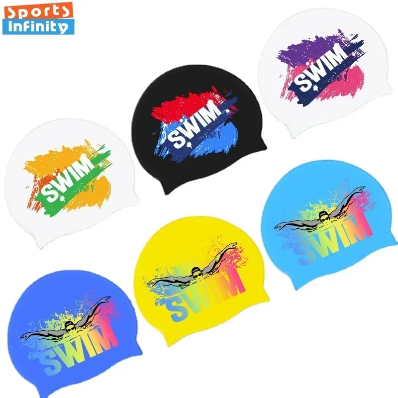 

Silicone Waterproof Professional Swimming Caps Ear Protection Solid Color Printed Swim Cap for Adults and Child Pool Accesories