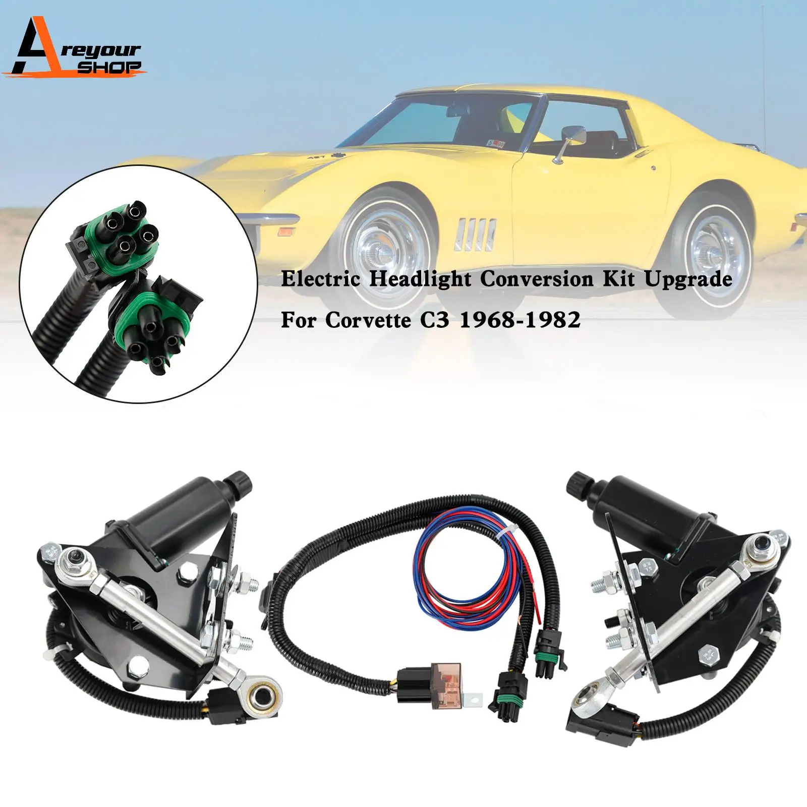 

Areyourshop Electric Headlight Conversion Kit Upgrade For Corvette C3 1968-1982