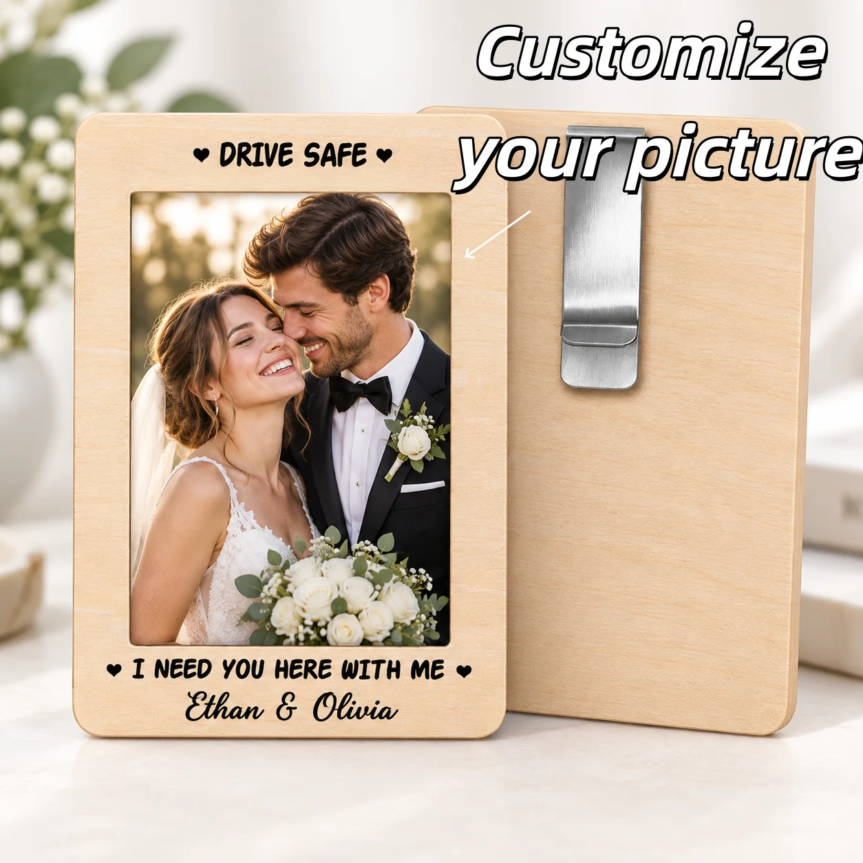 Custom Car Light Baffle Wooden Photo Frame Personalized Memorial Gift for Sun Visor Auto Interior Decor Accessory