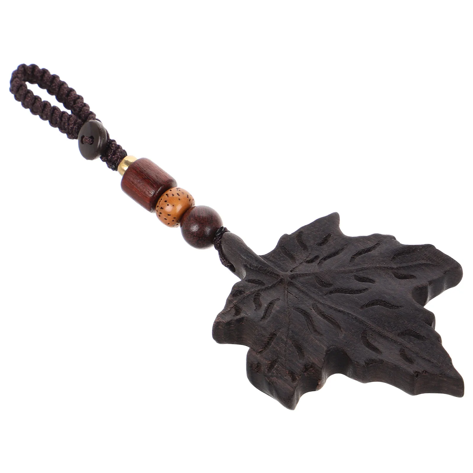 Handmade Wood Carved Leaf Keychain Anti-Loss Function Decorative Maple Pendant Car Key Holder Phone Charm Autumn Fall Jewelry