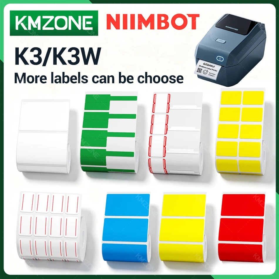 Multiple Size NIIMBOT Thermal Label Sticker Paper for K3/K3W 80mm Printer White Jewelry Colorful Cable Transparent Rolls Tape